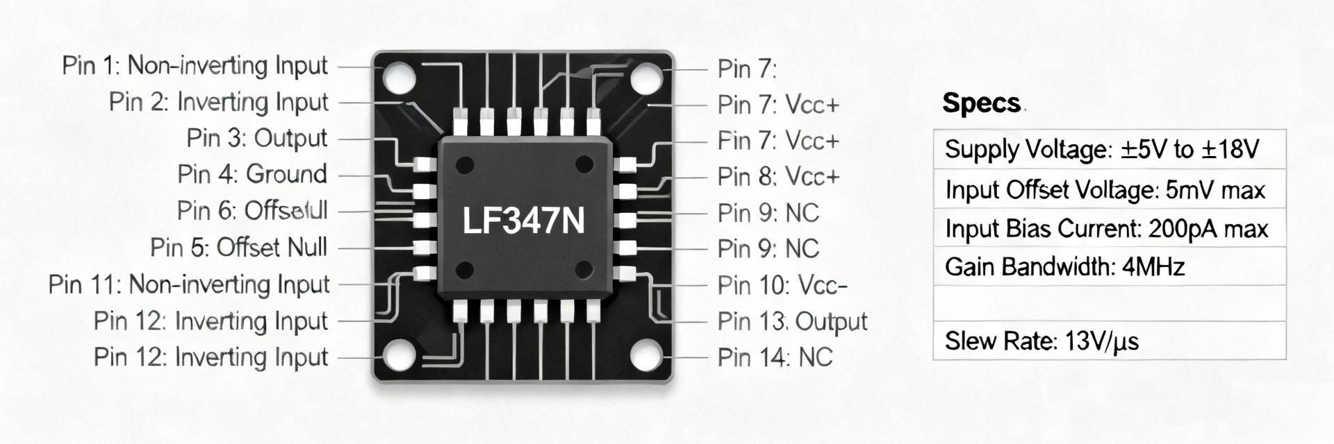 LF347N Datasheet Deep Dive: Specs, Pinout & Quick Tests
